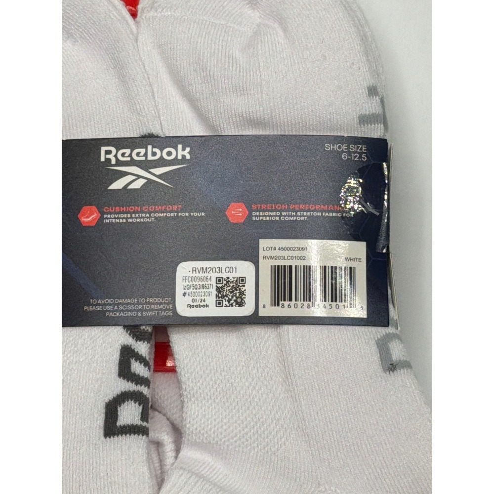 Reebok Performance Men's Low Cut Socks 6 Pack White Shoe Size 6-12.5 Athletic - Picture 3 of 4